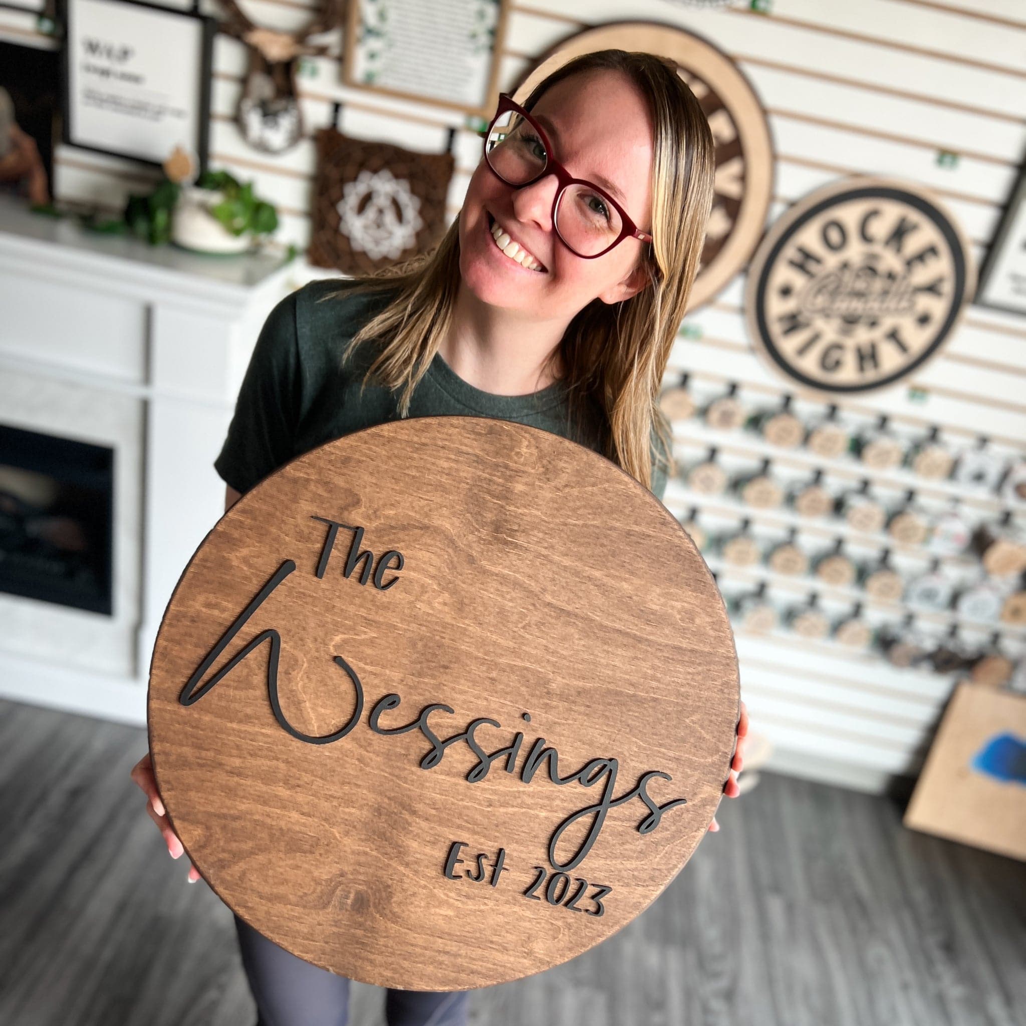 Round Wood Wedding Guestbook Sign - Image 4