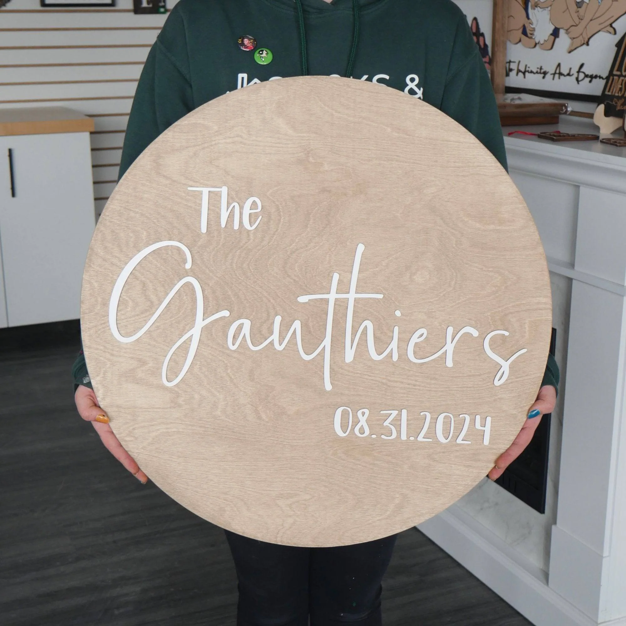 Round Wood Wedding Guestbook Sign - Image 7
