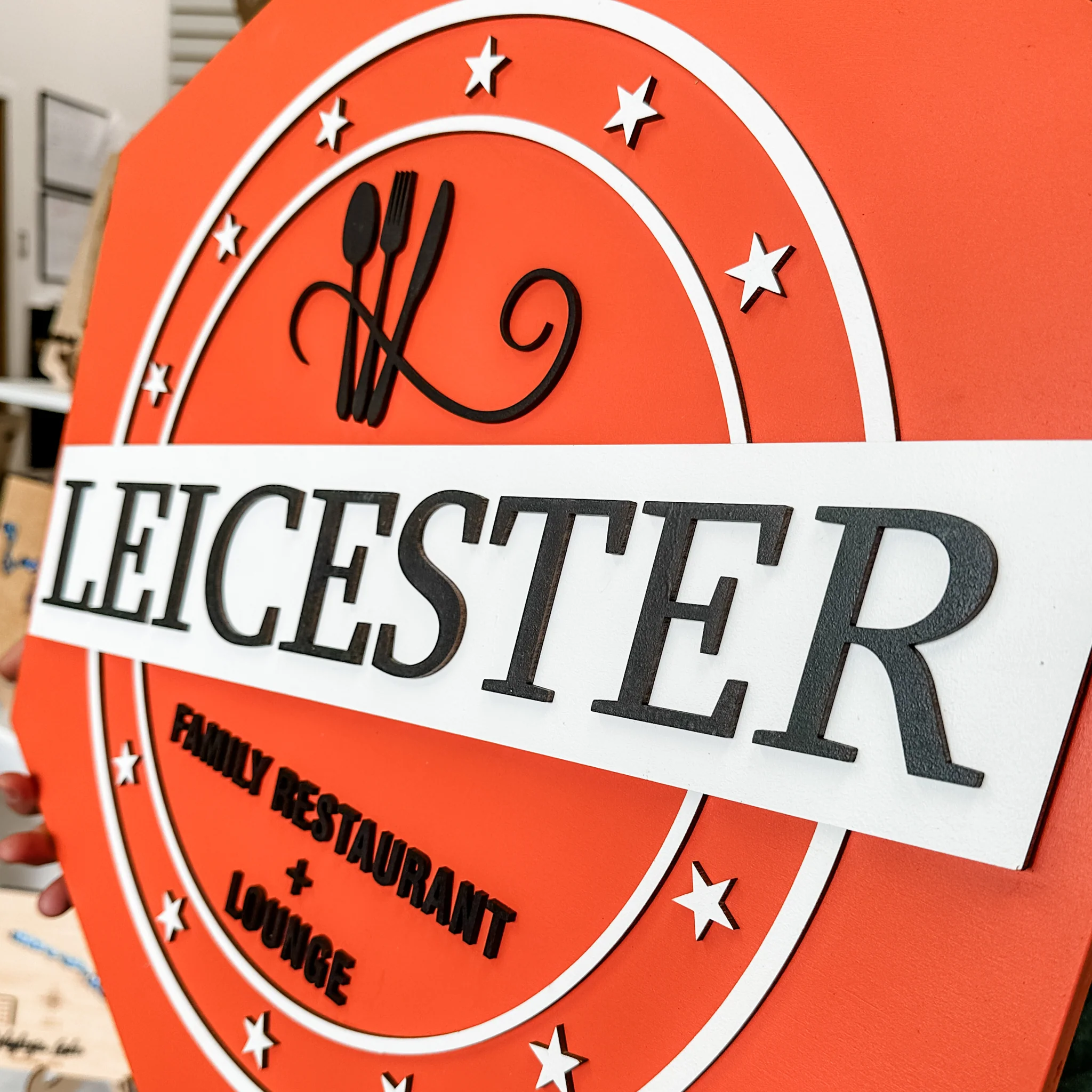 Custom Shaped Wood Logo Sign - Image 3