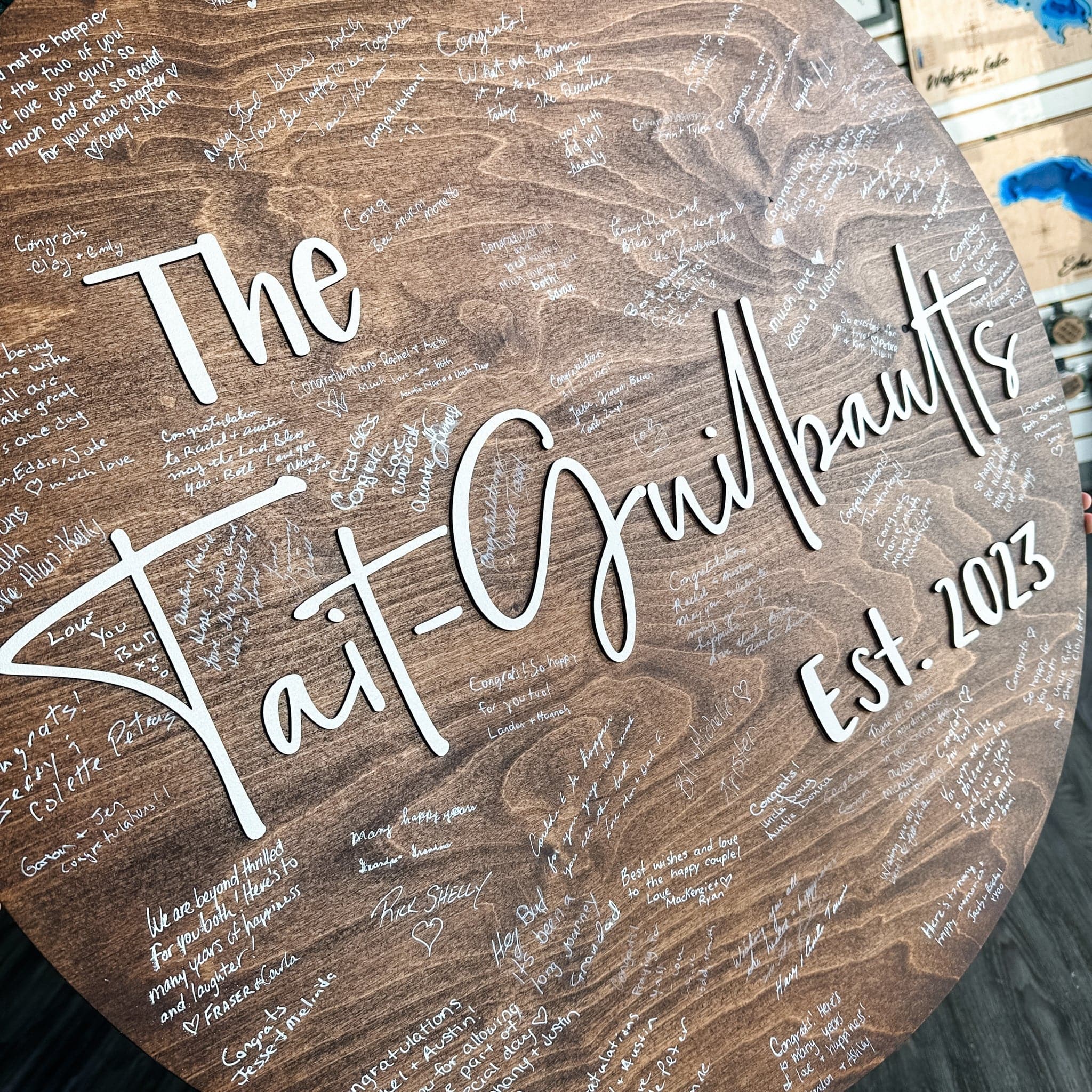 Round Wood Wedding Guestbook Sign - Image 3