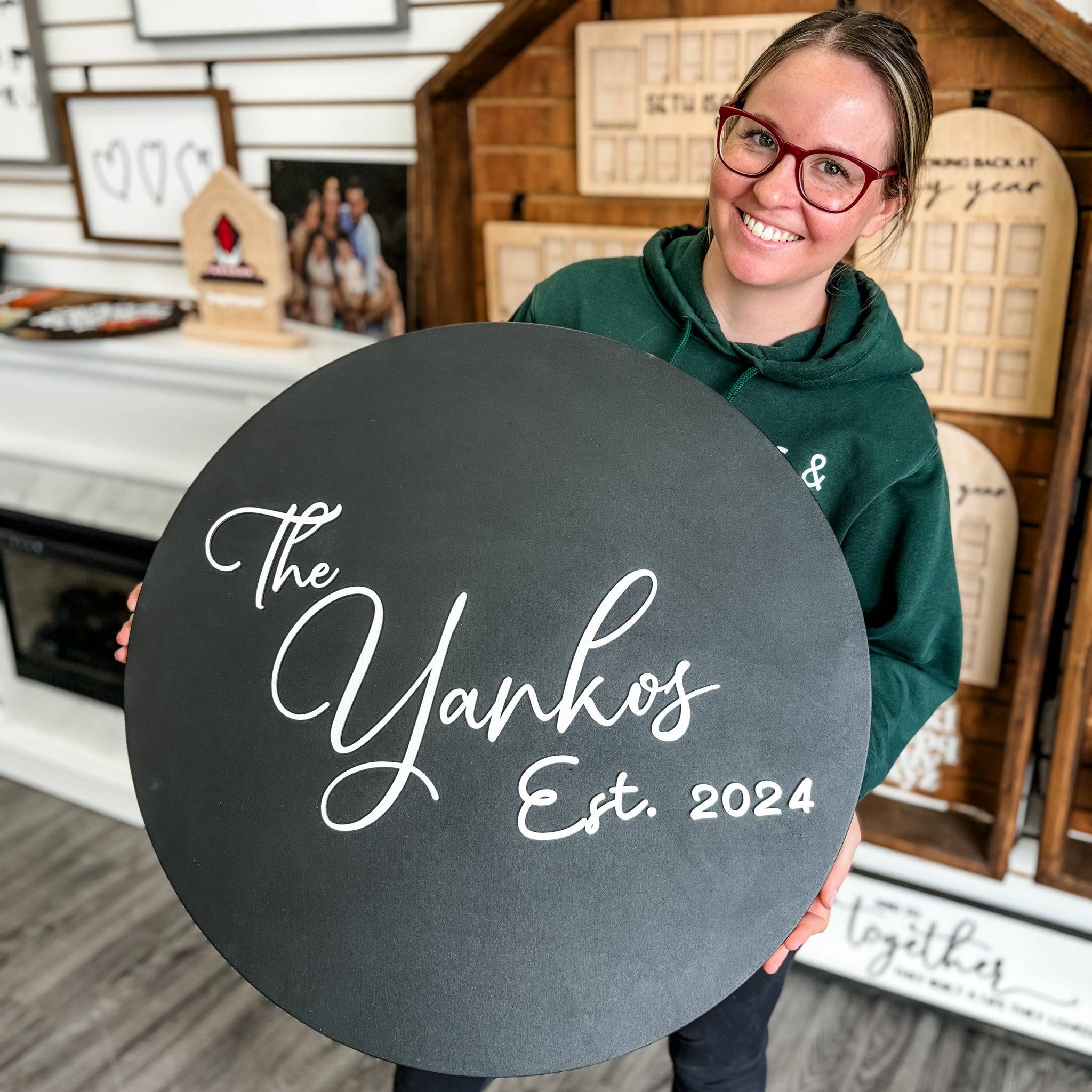 Round Wood Wedding Guestbook Sign - Image 9