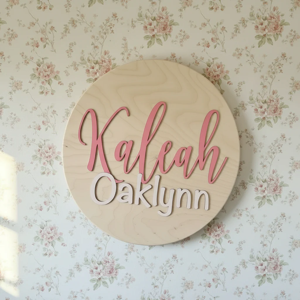Round Wood Nursery Name Sign for Kids’ Rooms - Image 3