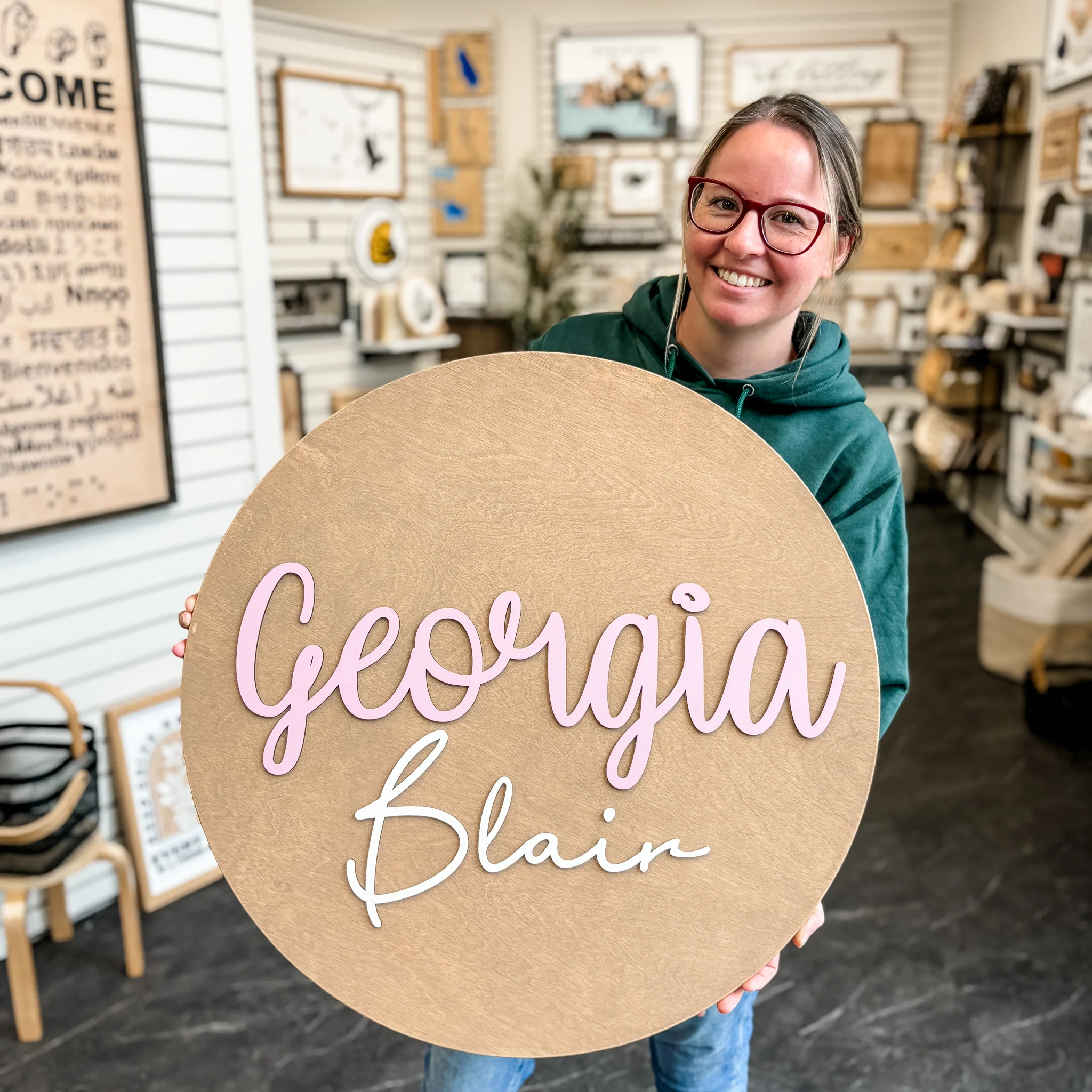 Round Wood Nursery Name Sign for Kids’ Rooms - Image 5