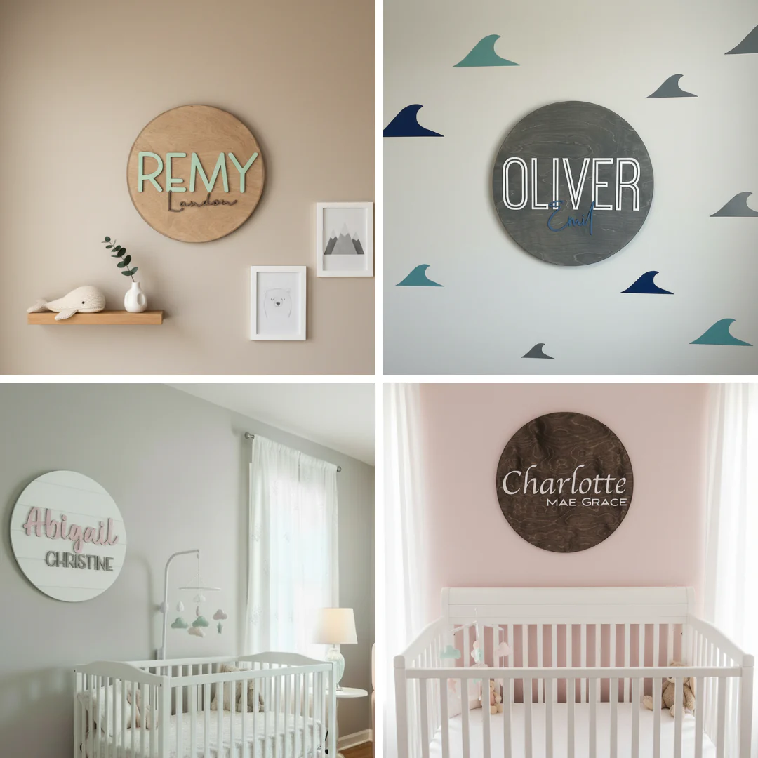 Round Wood Nursery Name Sign for Kids’ Rooms - Image 9
